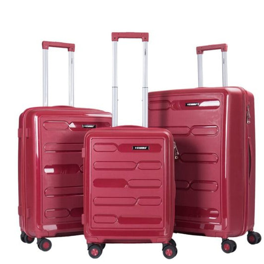 STARGOLD PP Hard Side Luggage Trolley Wine Red Set OF 3 Pieces Bag 360° Double Spinner Wheels With TSA Lock, SG-PP65