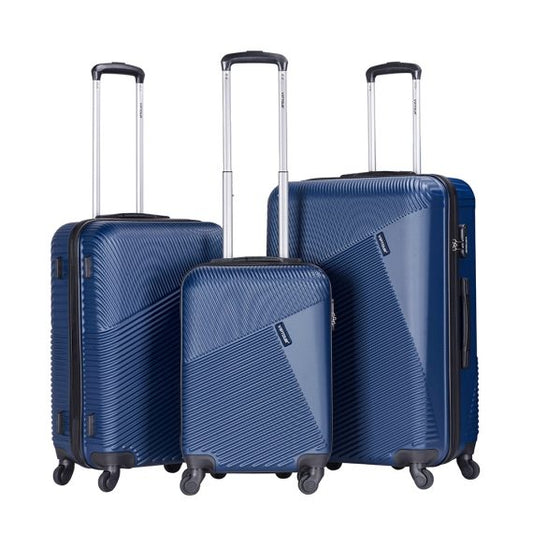 Viptour Unisex Hardside Expandable 3 Piece ABS Trolley Luggage Set 20/24/28 Inch VT-A396 Dark Blue
