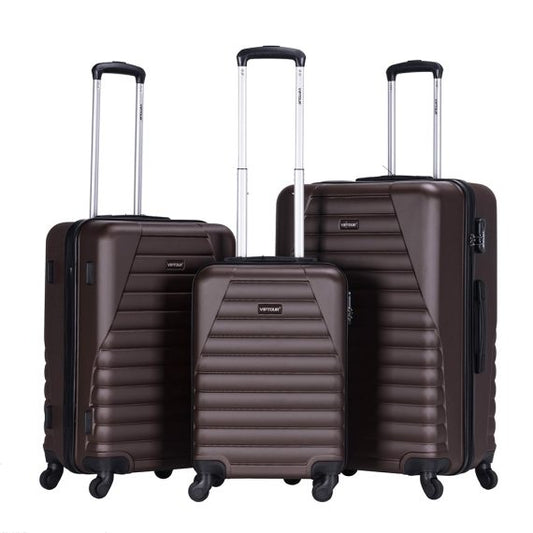 Viptour Hard Side 3 Piece Suitcase Luggage Trolley Set Of 20/24/28 Inches VT-A392 Brown