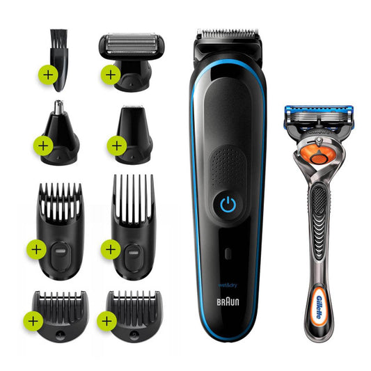 Braun MGK5280 All-in-one trimmer 5 for Face, Hair, and Body, Black/Blue 9-in-1 Body Groomer Kit 4210201283317
