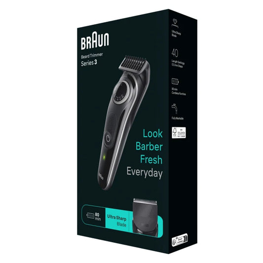 Braun Beard Trimmer 3 BT3440 With Precision Wheel, 4 styling tools, 80min runtime, Grey 4210201447931