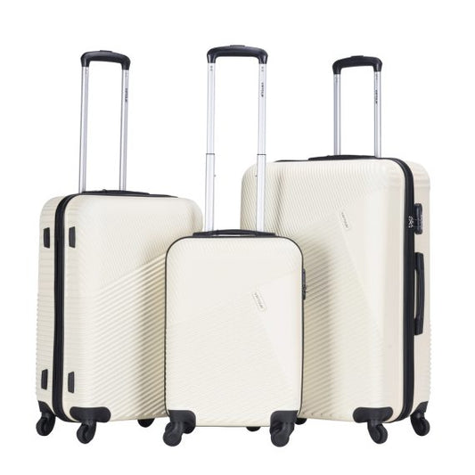 Viptour Unisex Hardside Expandable 3 Piece ABS Trolley Luggage Set 20/24/28 Inch VT-A396 Off White