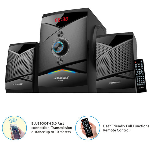 Stargold 2.1 Multimedia Speakers System With Subwoofer, Front Knob 90W Strong Bass, 3.5mm Audio Inputs Great For Laptop/ PC/ PS4TV SG-G2021