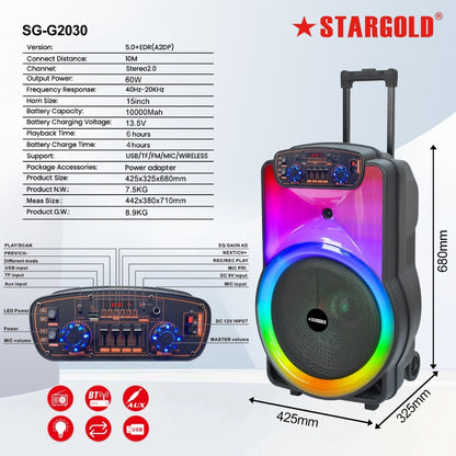 STARGOLD Multimedia Speaker 60W Remote Control Via BT, USB, SD/MMC, SG-G2030 BLACK