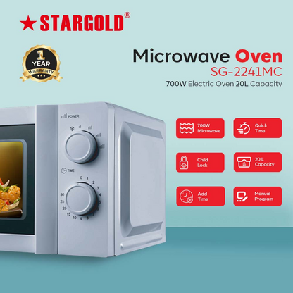 STARGOLD Microwave Oven 20L Capacity With 30-Minute Cooking Timer And 6-Stage Heat 700W Home Appliance, SG-2241MC