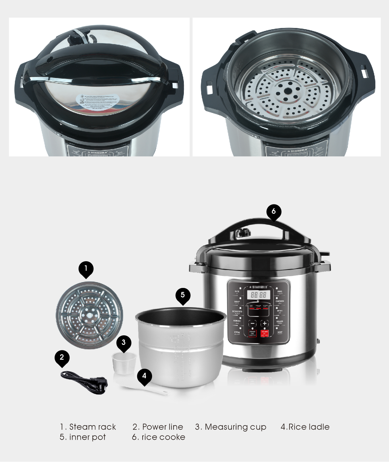 STARGOLD 10 In 1 Electric Pressure Cooker Stainless Steel Body, Touch Programmable, 8L Capacity. 1300 Watts, SG-338