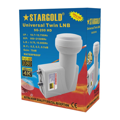 STARGOLD Gain 70dB Ultra Universal Two Way Satellite Dish Twin LNB SG-200 HD