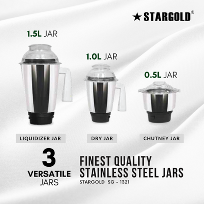 STARGOLD Mixer Grinder 3 In 1 Stainless Steel 3 Jar Body Blender Set With 800W Powerful Motor 220-240V Juicer With Grinder SG-1321