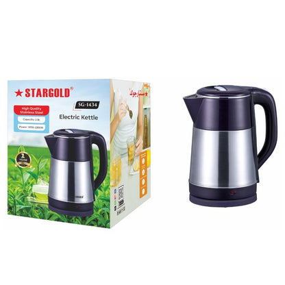 STARGOLD Kettle 2 Liter With Automatic Turn-Off Electric Kettle 2200W High-Grade 304 Stainless Steel, AC 220-240V And 360° Swivel, SG-1434