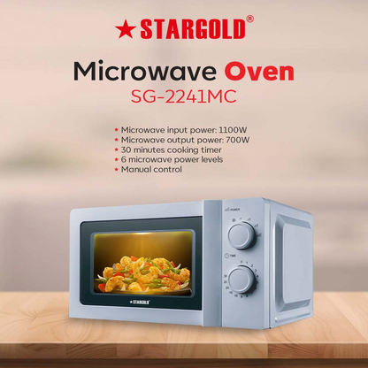 STARGOLD Microwave Oven 20L Capacity With 30-Minute Cooking Timer And 6-Stage Heat 700W Home Appliance, SG-2241MC