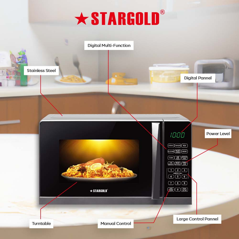 STARGOLD Microwave Oven 20L Capacity With Child Lock Oven 99-Minute Timer Best Oven 700W Microwave Home Appliance, SG-2242DC