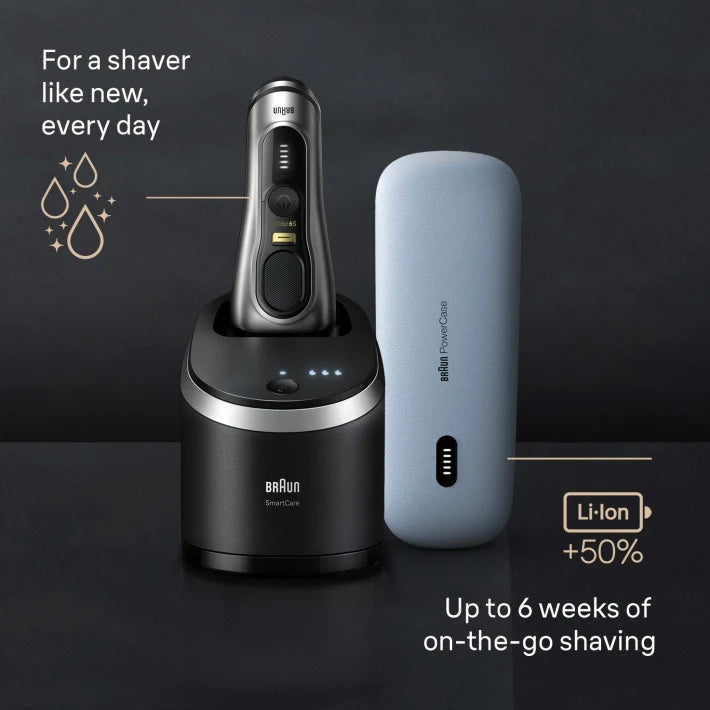 Braun Series 9 Pro+ 9577cc Electric Shaver with 6-in-1 SmartCare center and PowerCase, Silver  8006540913864