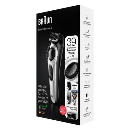 Braun Beard Trimmer 5 for Face and Hair, Black/Silver with precision dial, and Gillette Fusion5 ProGlide razor, BT5265  4210201283584