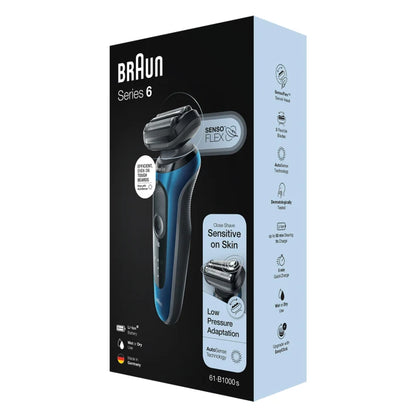 Braun Series 6 61-B1000s Wet & Dry Shaver with travel case, blue 4210201254201