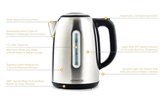 Kenwood Kettle, Stainless Steel, 2200W, 1.7L, Removable Mesh Filter, ZJM01.A0BK, Silver
