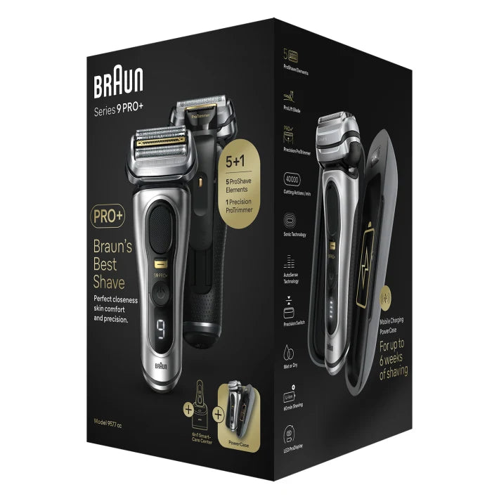 Braun Series 9 Pro+ 9577cc Electric Shaver with 6-in-1 SmartCare center and PowerCase, Silver  8006540913864