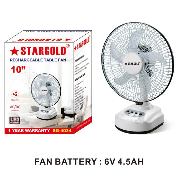 Stargold 10 Inch Rechargeable & Portable Desk Fan SG-4034